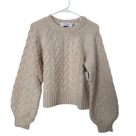 Equipment Stefania Wool Cable Knit Cropped Sweater in Cream | Size S - Picture 2 of 8